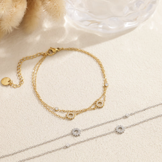 Bracelet multi chaînes soleil strass