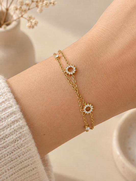 Bracelet multi chaînes soleil strass