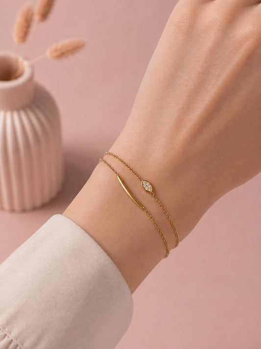 Bracelet double chaîne ovale serti
