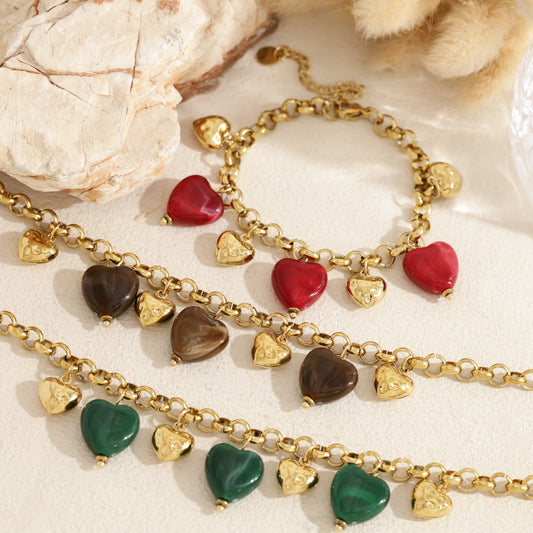 Bracelet perles cœur en résine