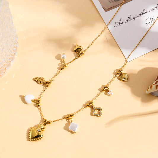 Collier chaîne breloques mixtes cœur