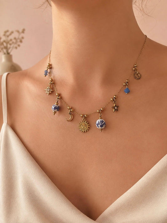 Collier fin constellations breloques céramiques