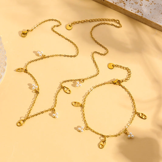 Collier doré maillon marine et perles