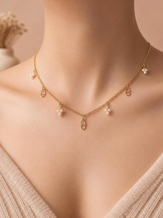 Collier doré maillon marine et perles