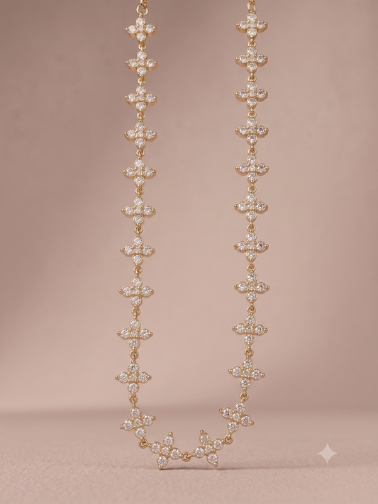 Collier doré fleurs multicolores serties de strass