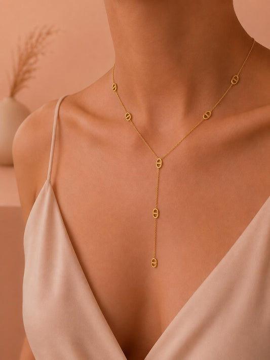 Collier chaîne maillon marine, finition cravate