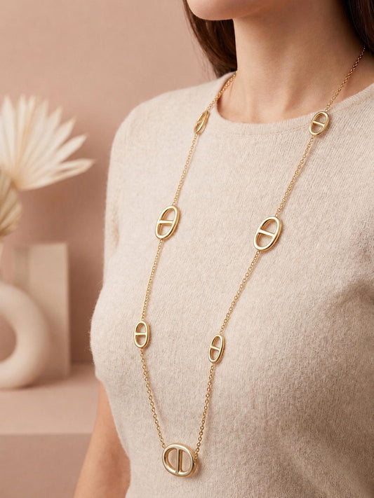 Collier sautoir chaîne maillons marine