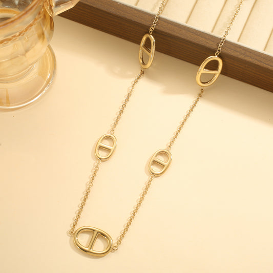 Collier sautoir chaîne maillons marine