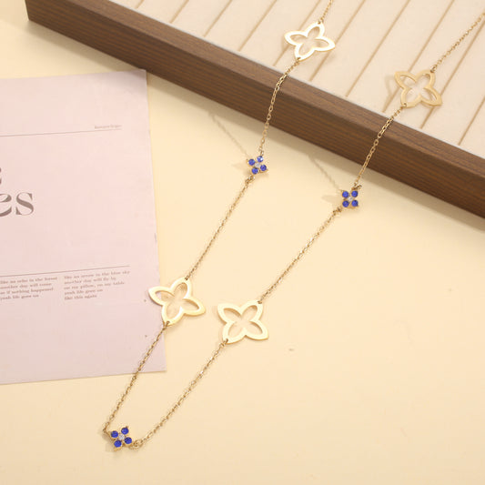 Collier sautoir long fleur strass coloré