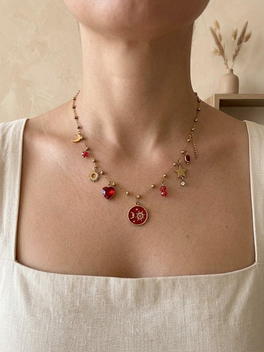 Collier thème céleste breloques colorées