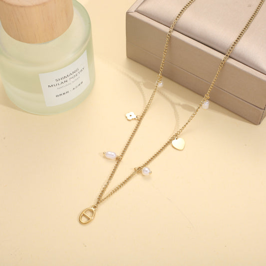 Collier chaîne breloques perles cœur
