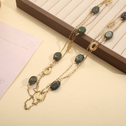 Collier triples chaînes sautoir avec résine coloré