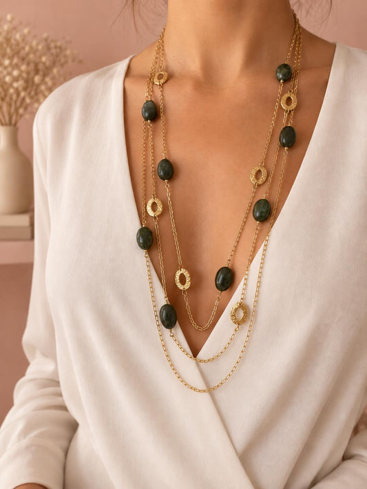 Collier triples chaînes sautoir avec résine coloré