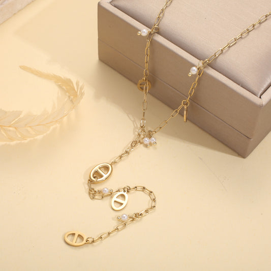 Collier en Y chaîne maillons marine perles