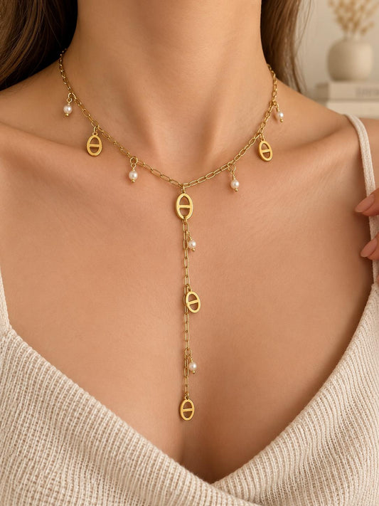 Collier en Y chaîne maillons marine perles