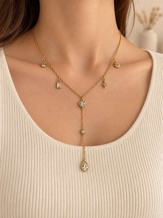 Collier breloques mixtes serties