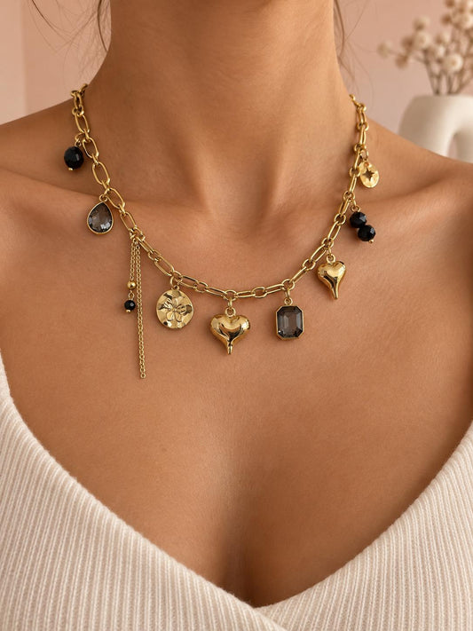 Collier chaîne maillon breloques mixtes