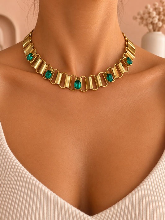 Collier cocker chaîne tube multi cristaux