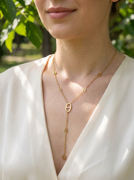Collier en Y à motifs ovales ajourés
