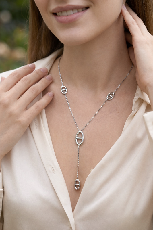 Collier en Y à 4 maillons ovales ajourés
