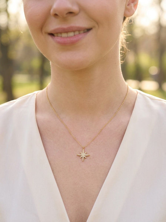 Collier pendentif étoile pavée strassée