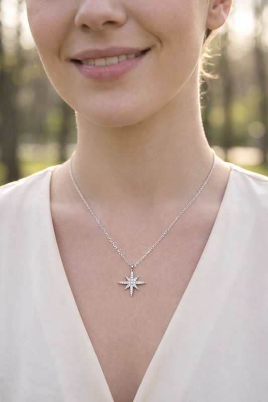 Collier pendentif étoile pavée strassée