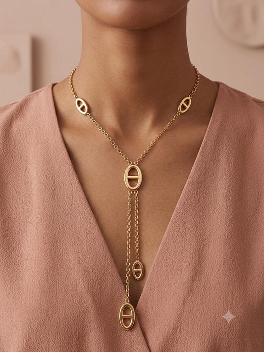 Collier Y chaîne maillons marine, chute double