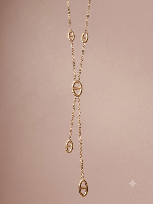 Collier Y chaîne maillons marine, chute double