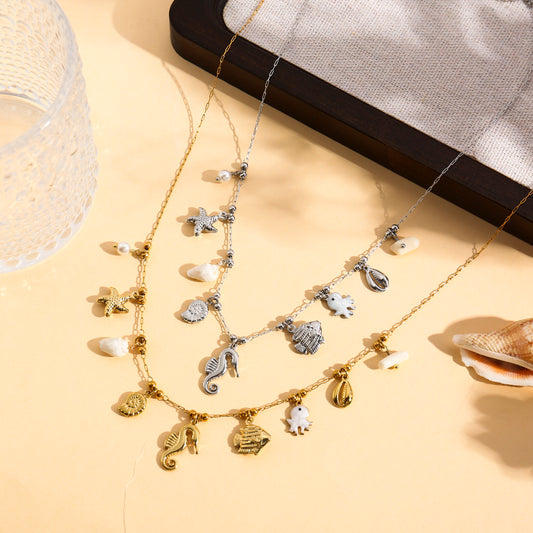 Collier pendentifs marins avec poulpe nacré