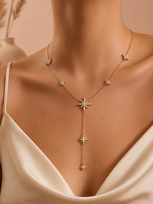 Collier chaîne fine étoiles scintillantes en Y