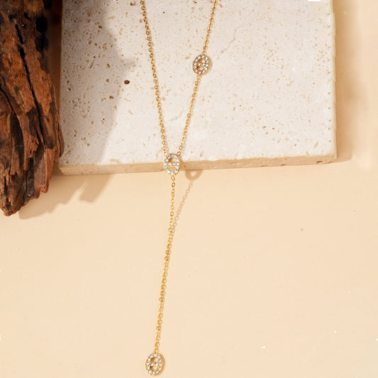 Collier en Y à 3 médaillons strassés
