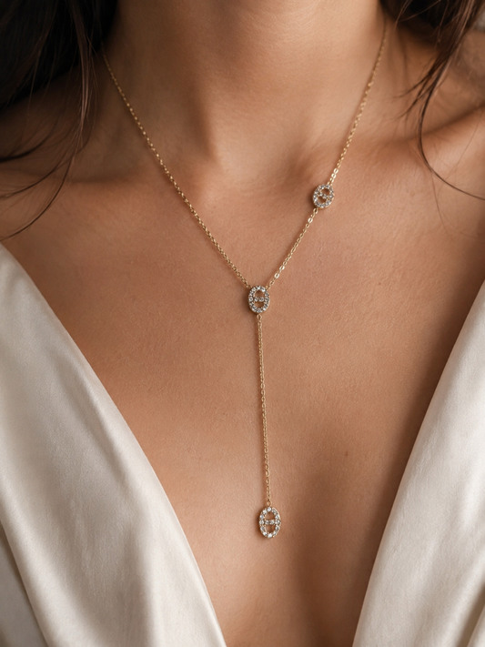 Collier en Y à 3 médaillons strassés