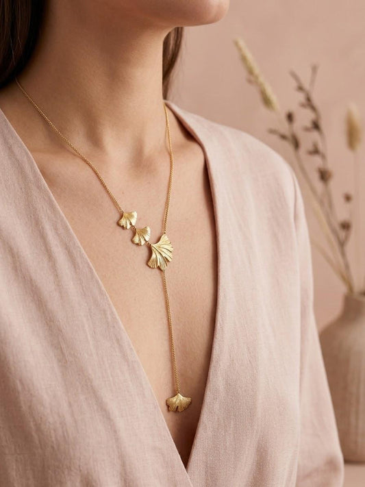 Collier feuilles de ginkgo en Y