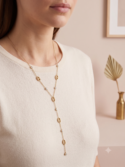 Collier en Y à maillons maille marine strass