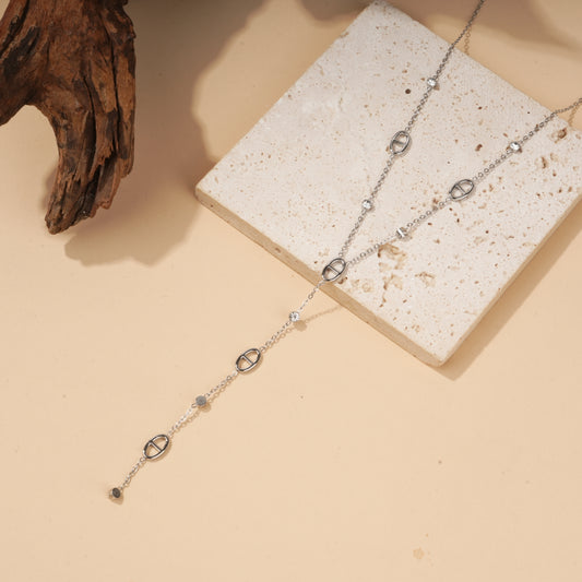Collier en Y à maillons maille marine strass