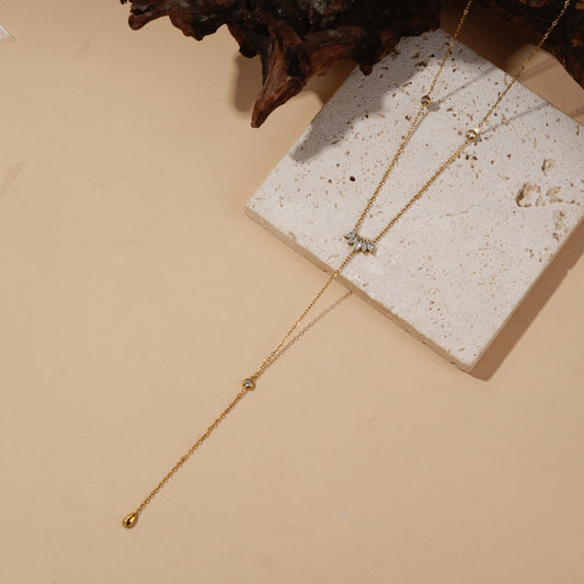 Collier sautoir en Y fleur zircon