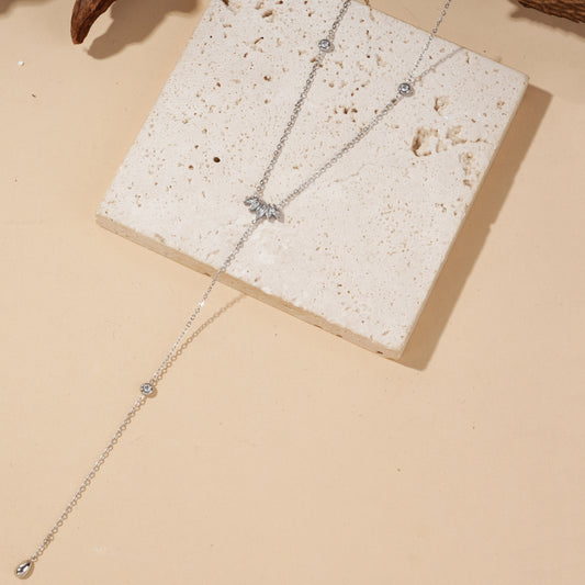 Collier sautoir en Y fleur zircon