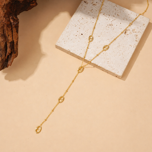 Collier chaîne fine anneaux boule en Y