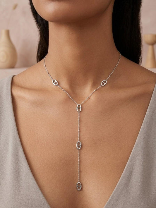 Collier chaîne fine anneaux boule en Y