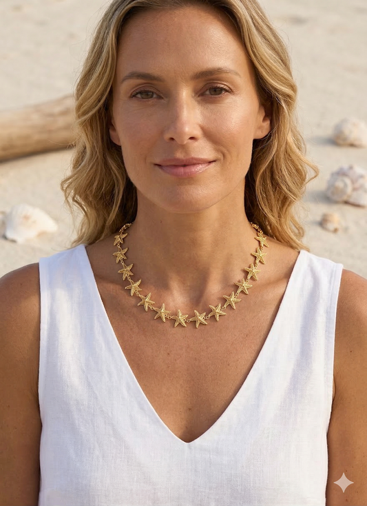 Collier doré chaîne étoiles de mer effet relief