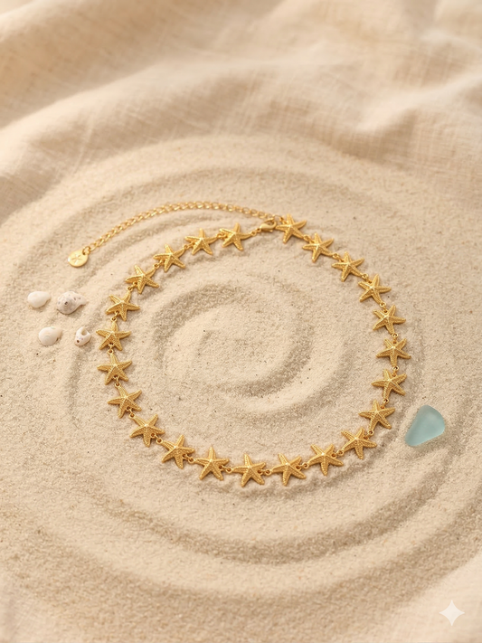 Collier doré chaîne étoiles de mer effet relief