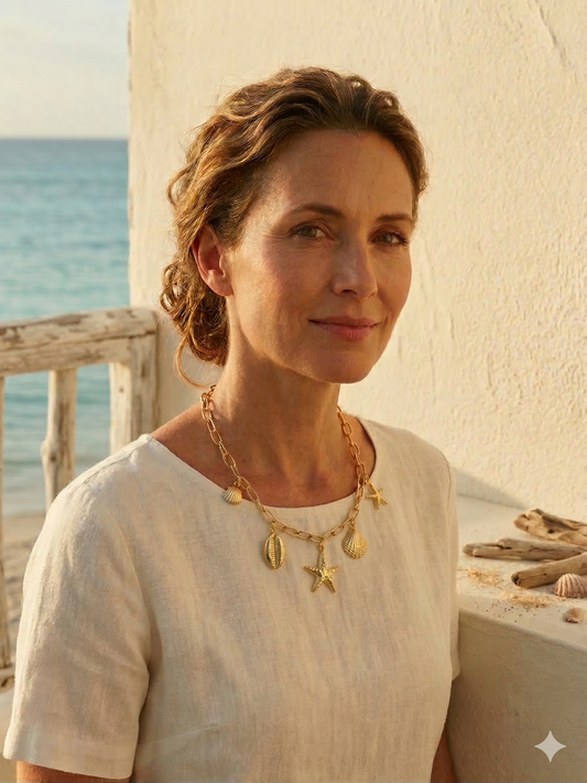 Collier doré charms étoiles de mer et coquillages