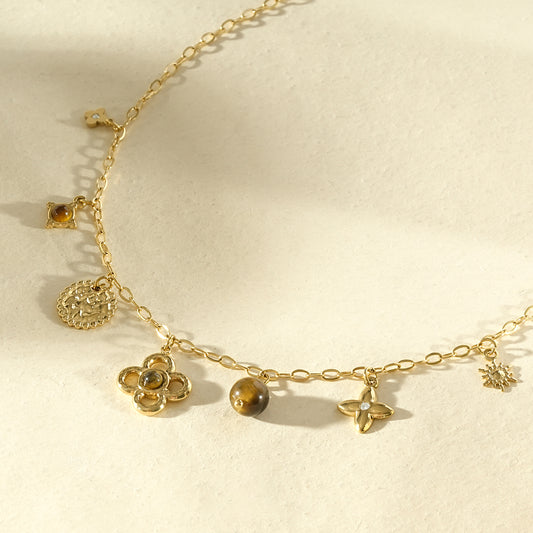 Collier à breloques mixtes pierre œil de tigre