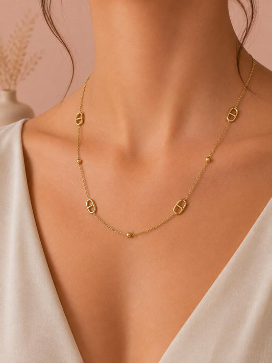 Collier chaîne maillon marine et perles