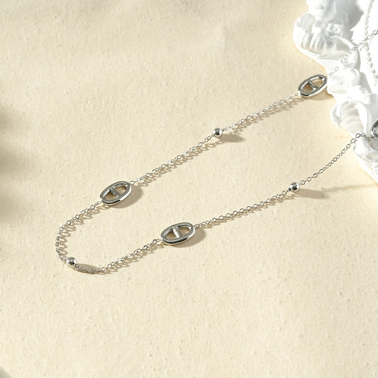 Collier chaîne maillon marine et perles