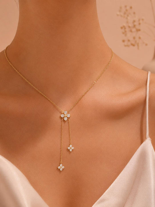 Collier chaîne double trèfle serti