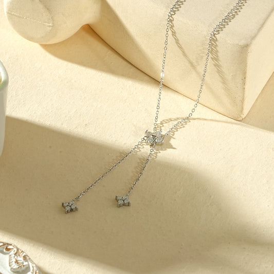 Collier chaîne double trèfle serti