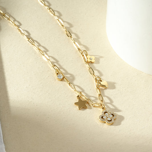 Collier chaîne breloques mixtes serties