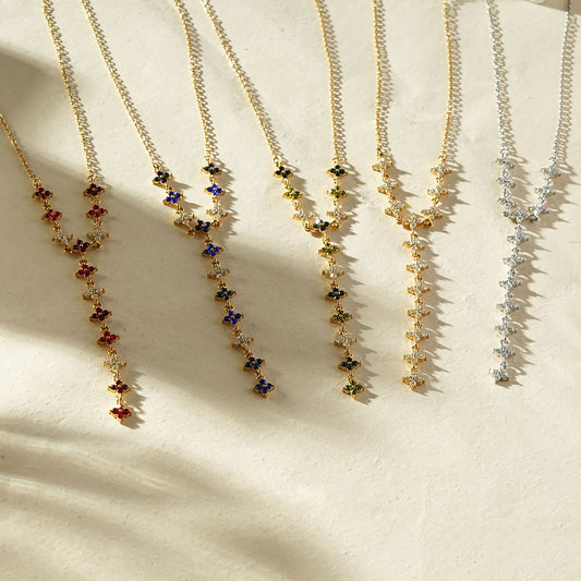 Collier Y mini fleurs de zircons couleurs dégradées