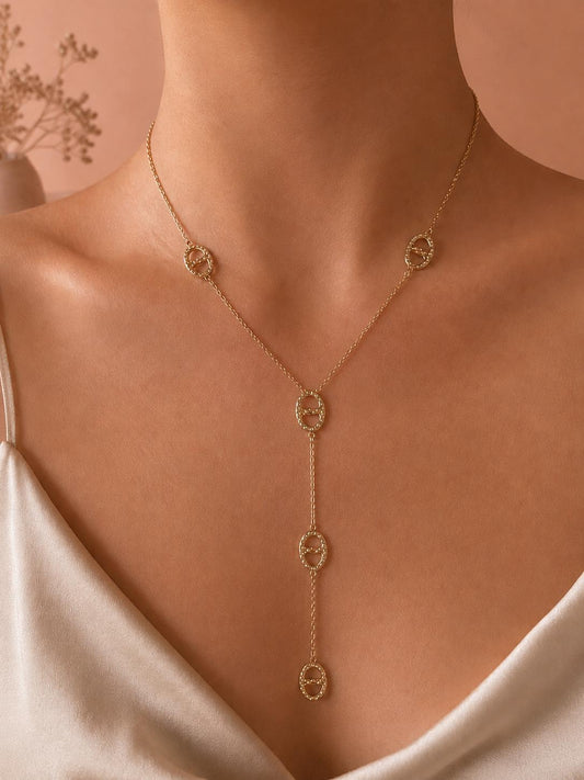 Collier chaîne maillon marine martelé chute asymétrique